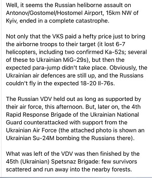 Info on the Russian airborne operation against Antonov airbase in Gostomel