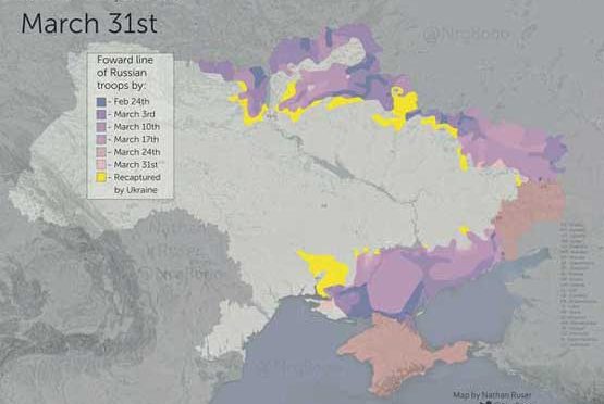 Peta Konflik Ukraina -Rusia per 31 Maret 2022