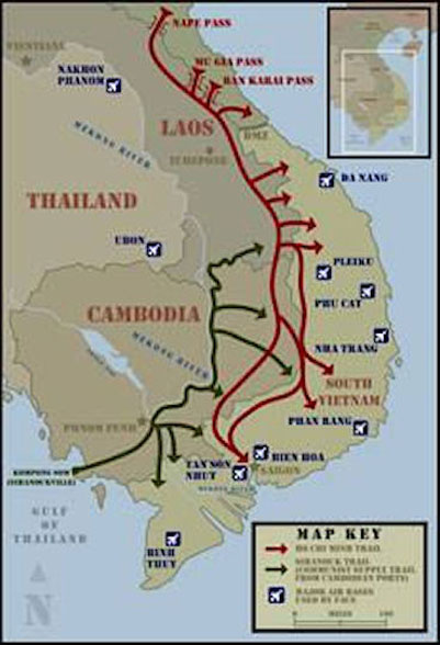Jalur Ho Chi Minh adalah jaringan logistik jalan dan jalur yang membentang dari Vietnam Utara ke Vietnam Selatan melalui kerajaan Laos dan Kamboja . Sistem tersebut memberikan dukungan, dalam bentuk tenaga kerja dan material, kepada Viet Cong (atau "VC") dan Tentara Rakyat Vietnam (PAVN), selama Perang Vietnam.