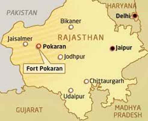 Peta pangkalan militer Pokhran Test Range (PTR), di Rajasthan tempat tes berlangsung