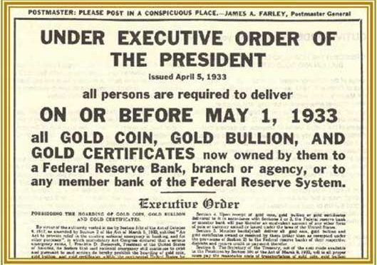 Amerika Serikat meninggalkan standar emas, memutuskan hubungan nilai dolar dengan emas. Orang yang bertanggung jawab untuk itu adalah Presiden Franklin D. Roosevelt, yang telah mendesak Kongres untuk melakukan reformasi sistem mata uang pada Januari tahun itu.
