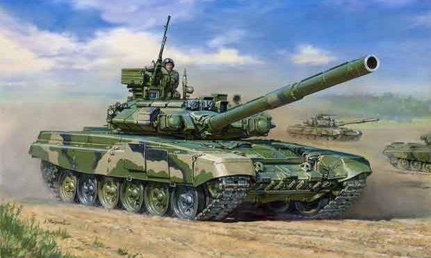 T-90 adalah tank tempur utama Rusia generasi ketiga yang menggunakan meriam utama smoothbore 125 mm 2A46, sistem pengendalian tembakan 1A45T, mesin yang ditingkatkan, dan penglihatan termal penembak. Tindakan perlindungan standar termasuk campuran baja dan komposit pelindung, pelempar granat asap, pelindung ledakan-reaktif Kontakt-5 dan sistem jamming ATGM inframerah Shtora