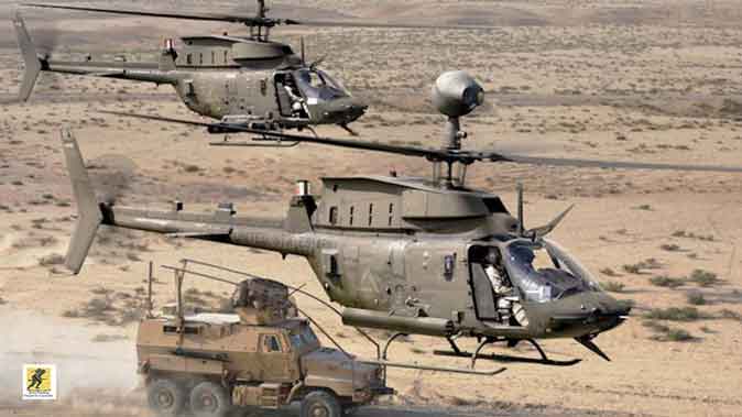 dua helikopter pengintai OH-58D Kiowa Warrior Angkatan Darat AS.