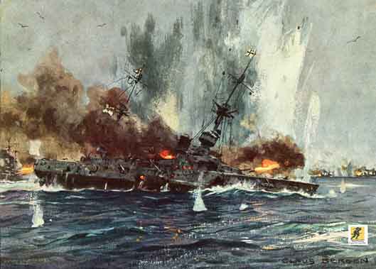Kapal Penjelajah Lapis Baja Jerman SMS Scharnhorst tenggelam pada Pertempuran Kepulauan Falkland 8 Desember 1914 dalam Perang Dunia Pertama