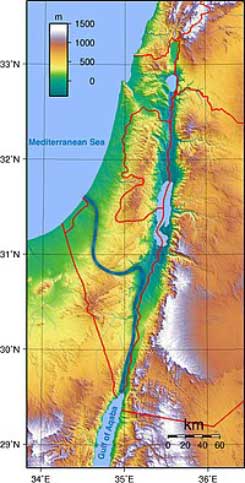 Peta topografi Terusan Ben Gurion