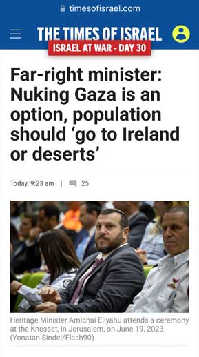 Menteri Zionis Amichay Eliyahu: Menjatuhkan Bom Nuklir Di Gaza adalah Opsi di atas Meja